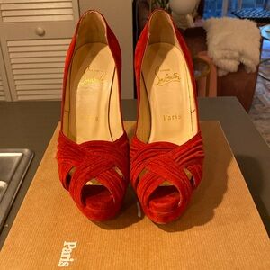Christian Louboutin 5” red suede heels